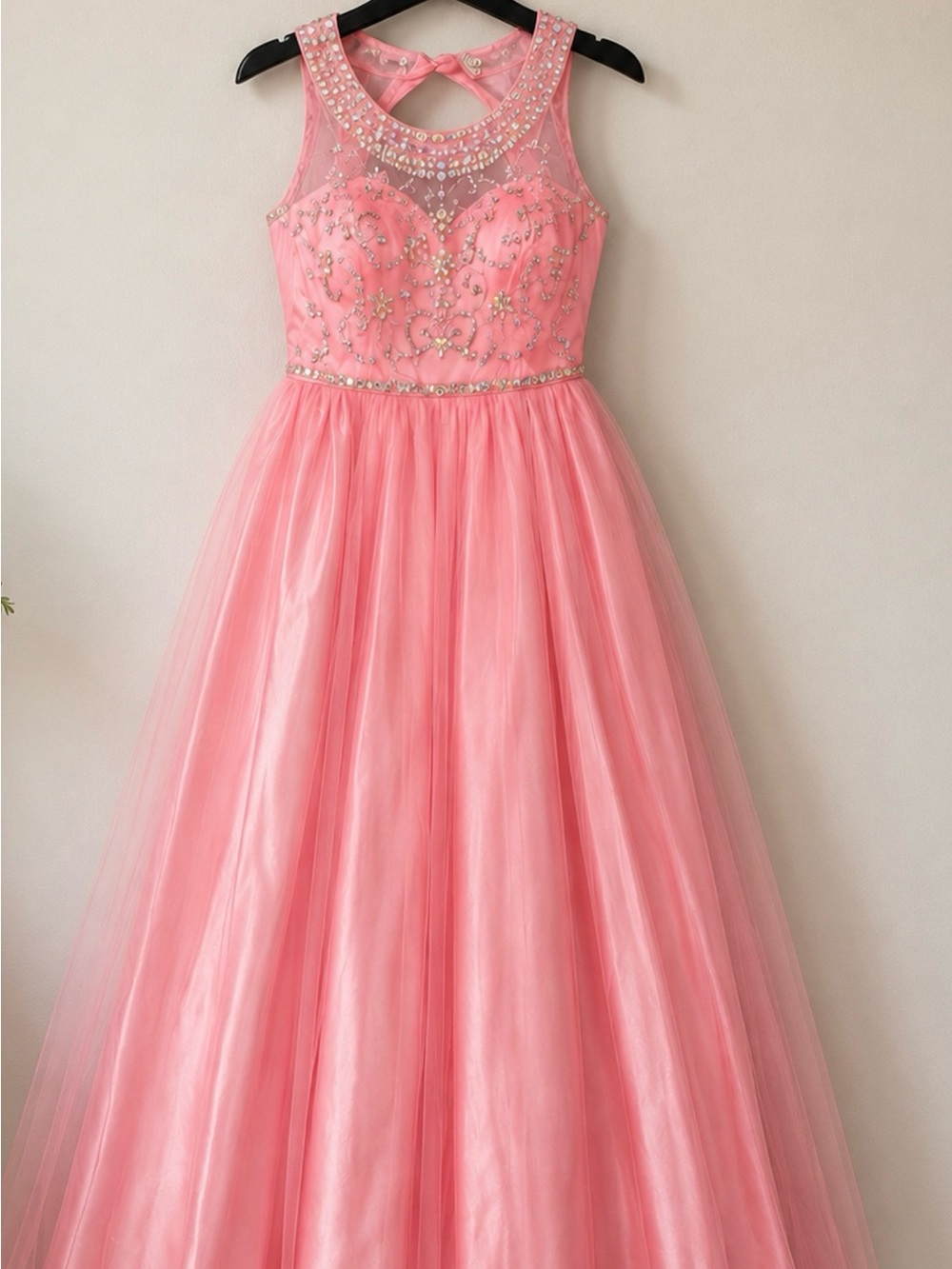 Girls' Pink Beaded Tulle Party Dress